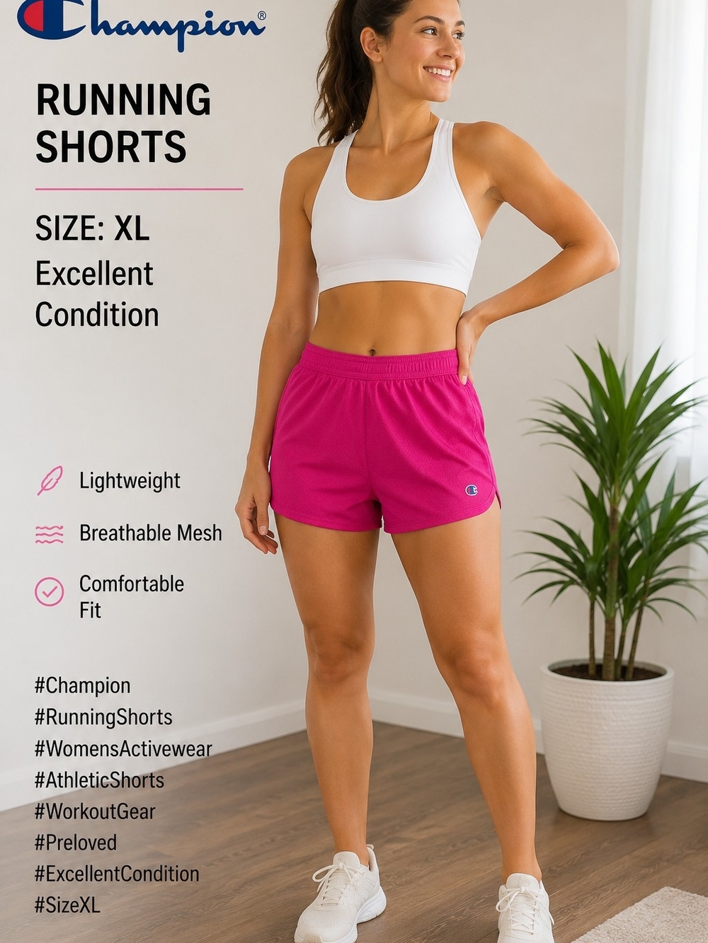 Champion Women's Hot Pink Running Shorts XL Athletic Mesh Activewear Gym